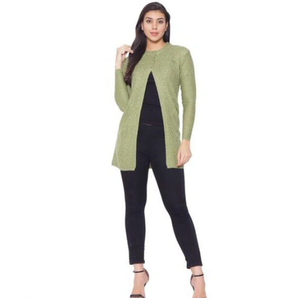 Clapton Women's Acrylic Green Blend Full Sleeve Winter Wear Long Cardigan/Shrug Beige - M, Green, Wool, Pack Of 1